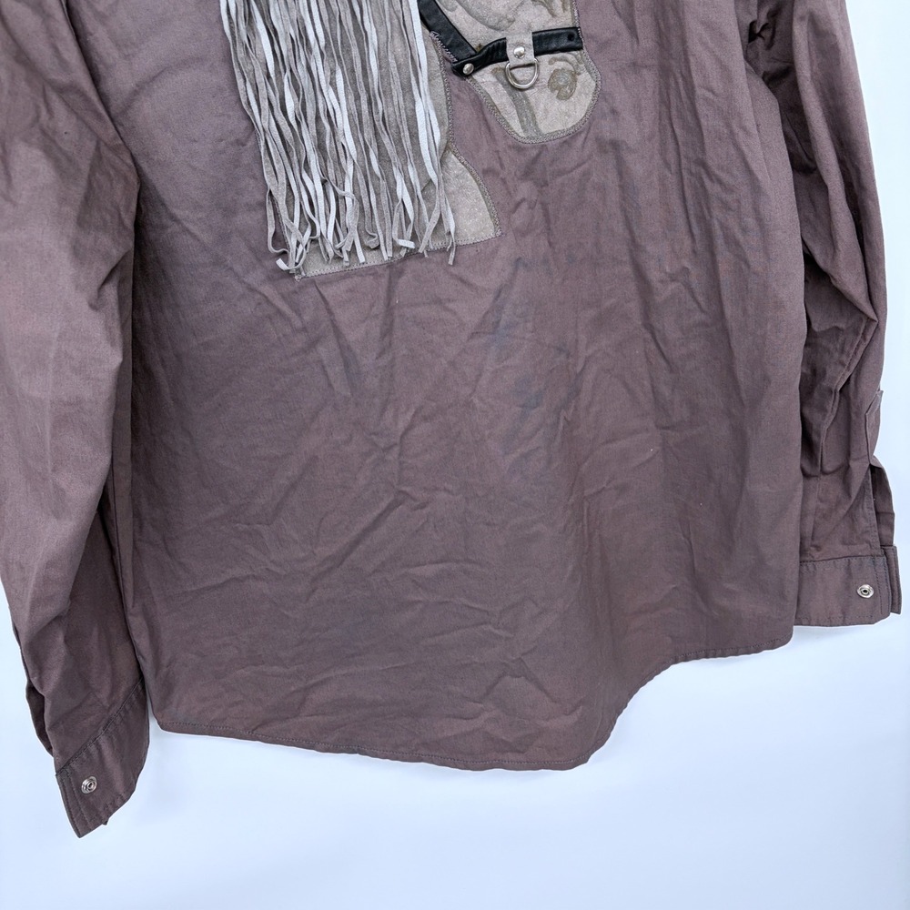 Vtg‎ Horse Embroidered Pearl Snap Western Shirt Medium Mens Brown Fringe Led Jo - Picture 3 of 8